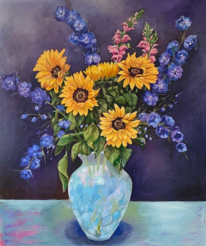 Sunflowers and Delphiniums